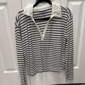J. Crew Navy and White Striped Polo